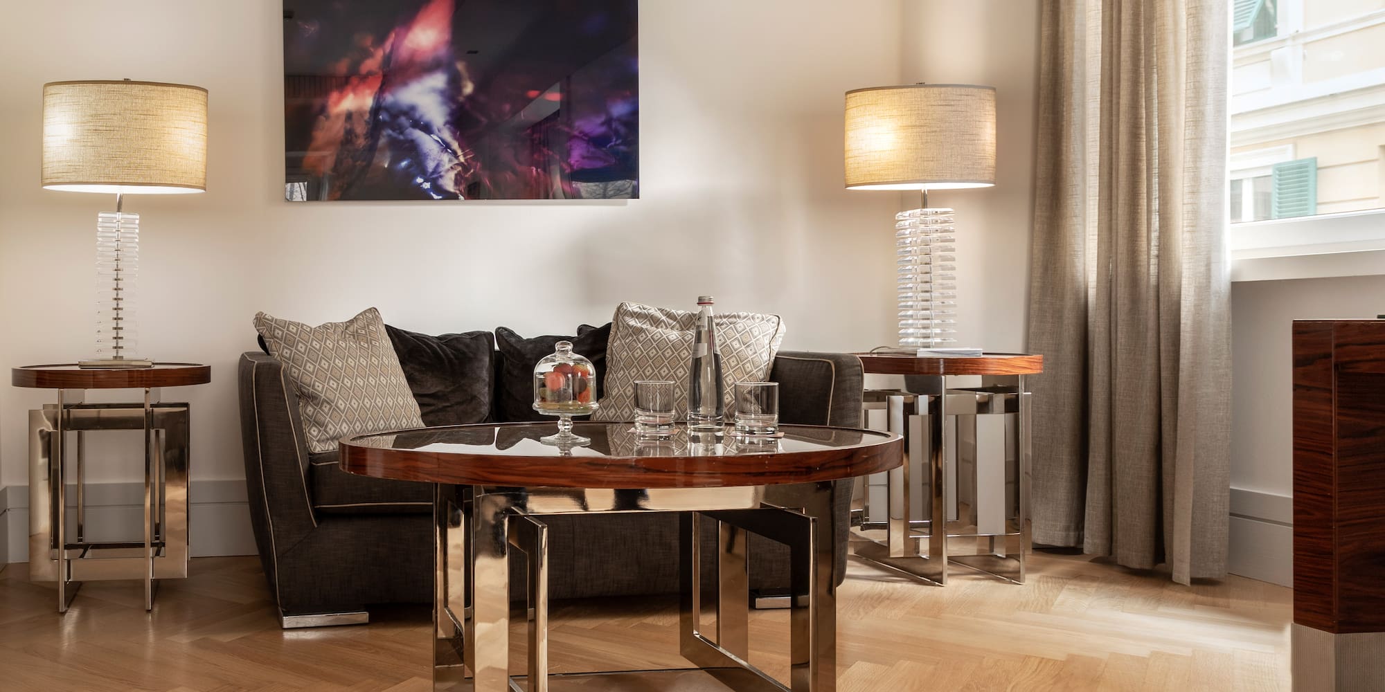 a living room with a couch and a coffee table