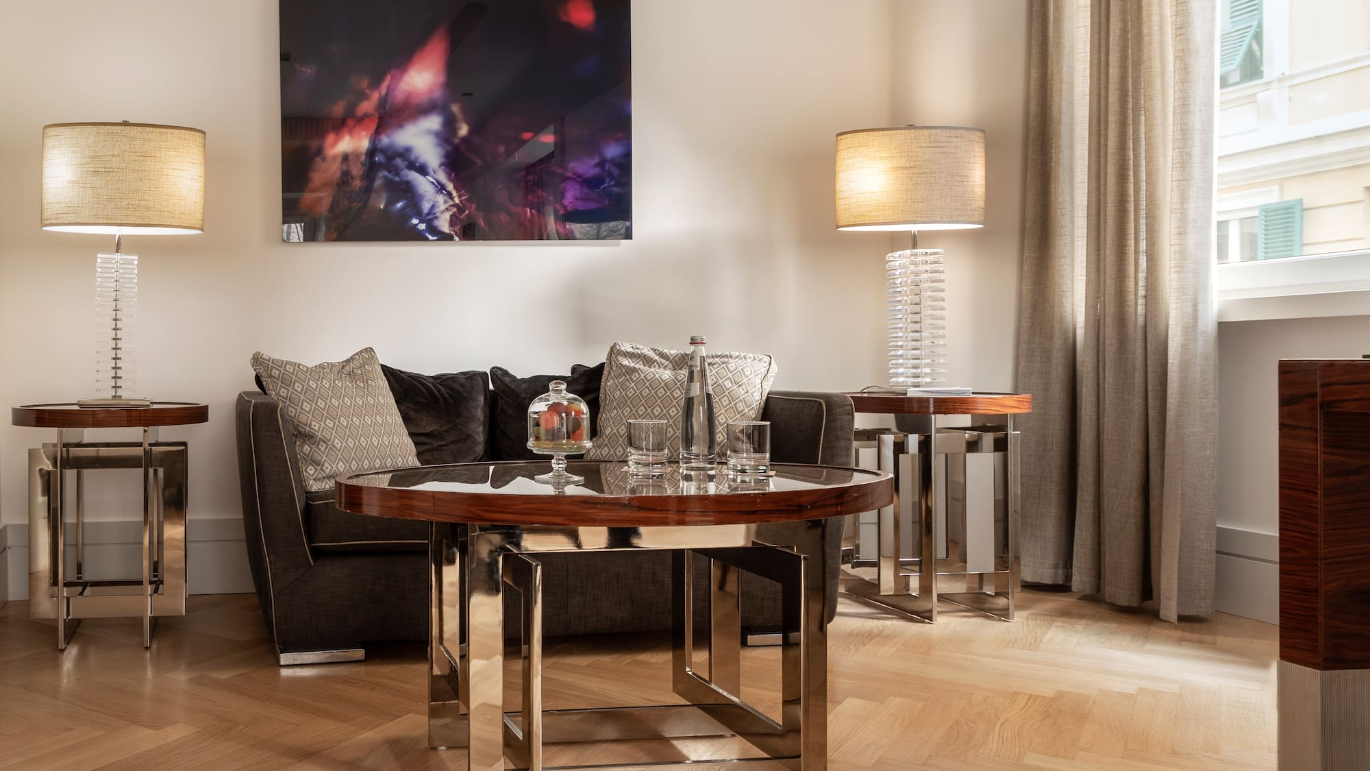 a living room with a couch and a coffee table