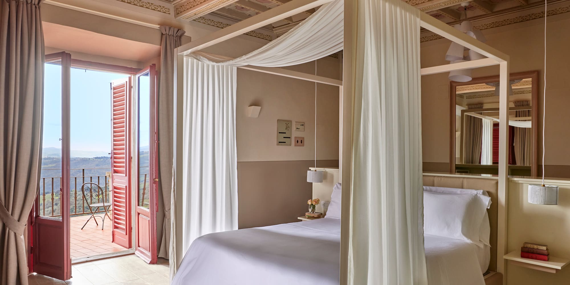 a bed with a canopy over it