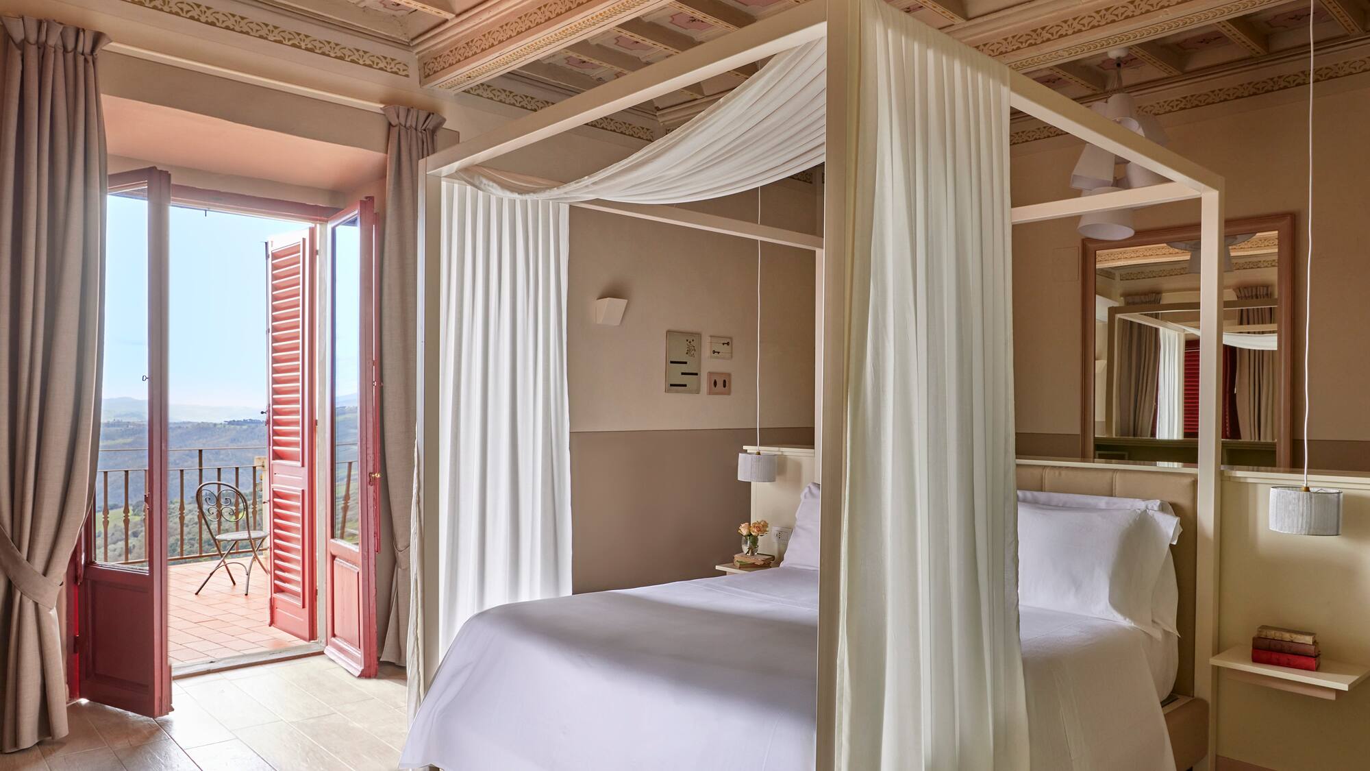 a bed with a canopy over it