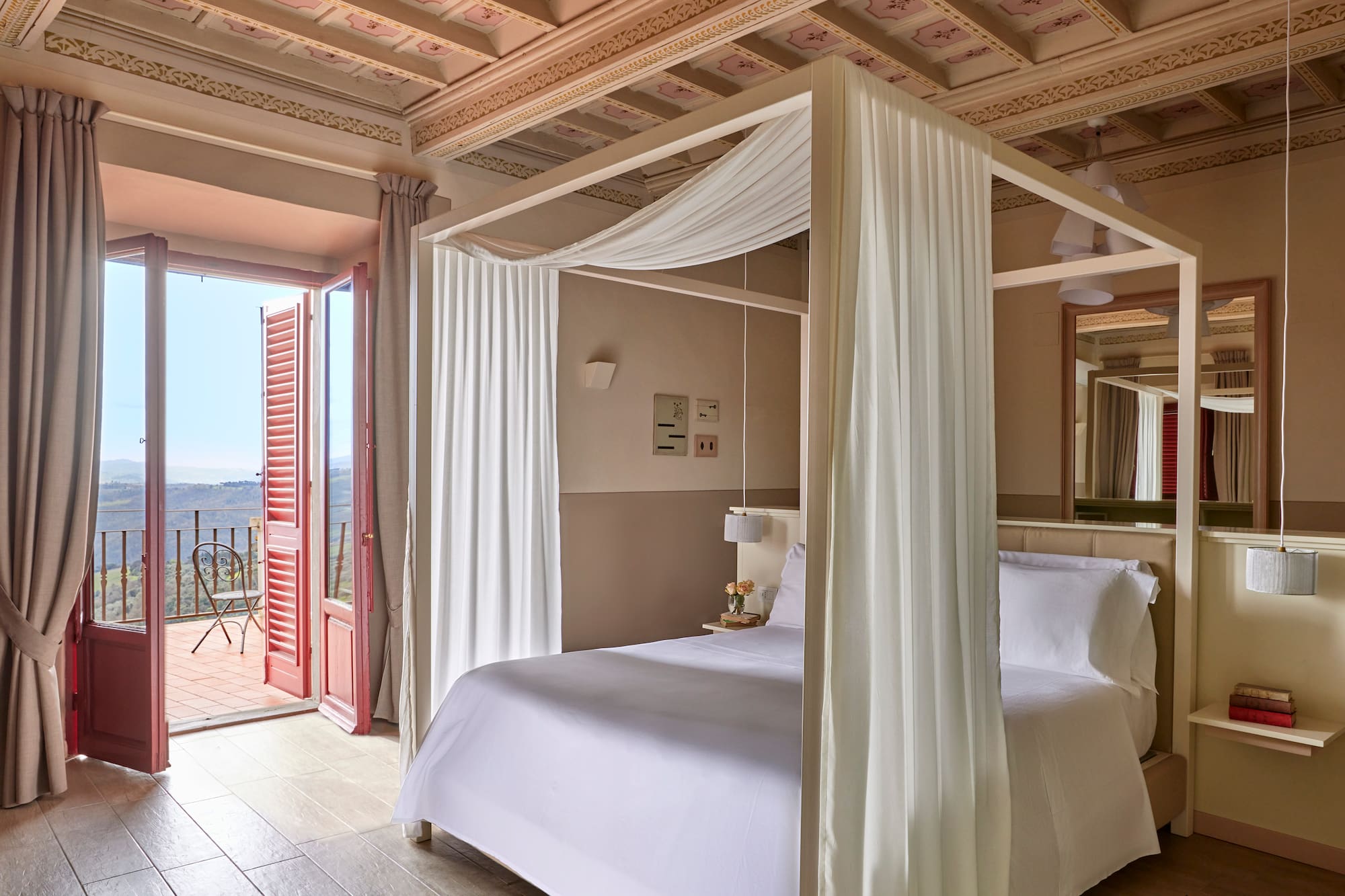 a bed with a canopy over it