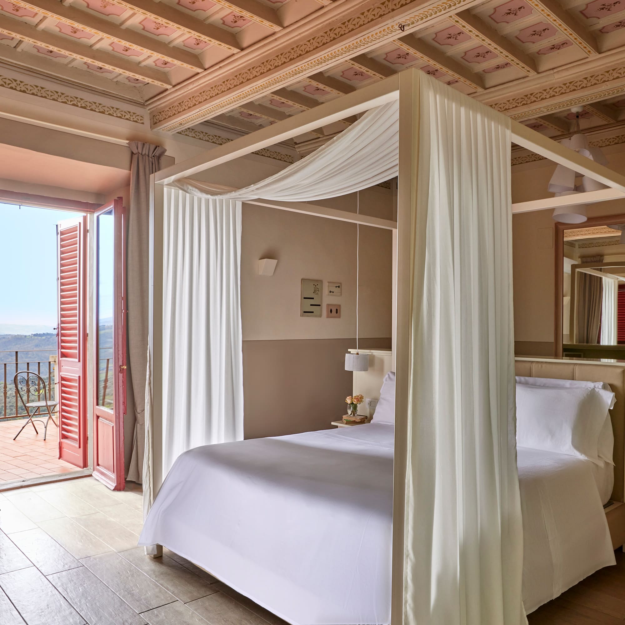 a bed with a canopy over it