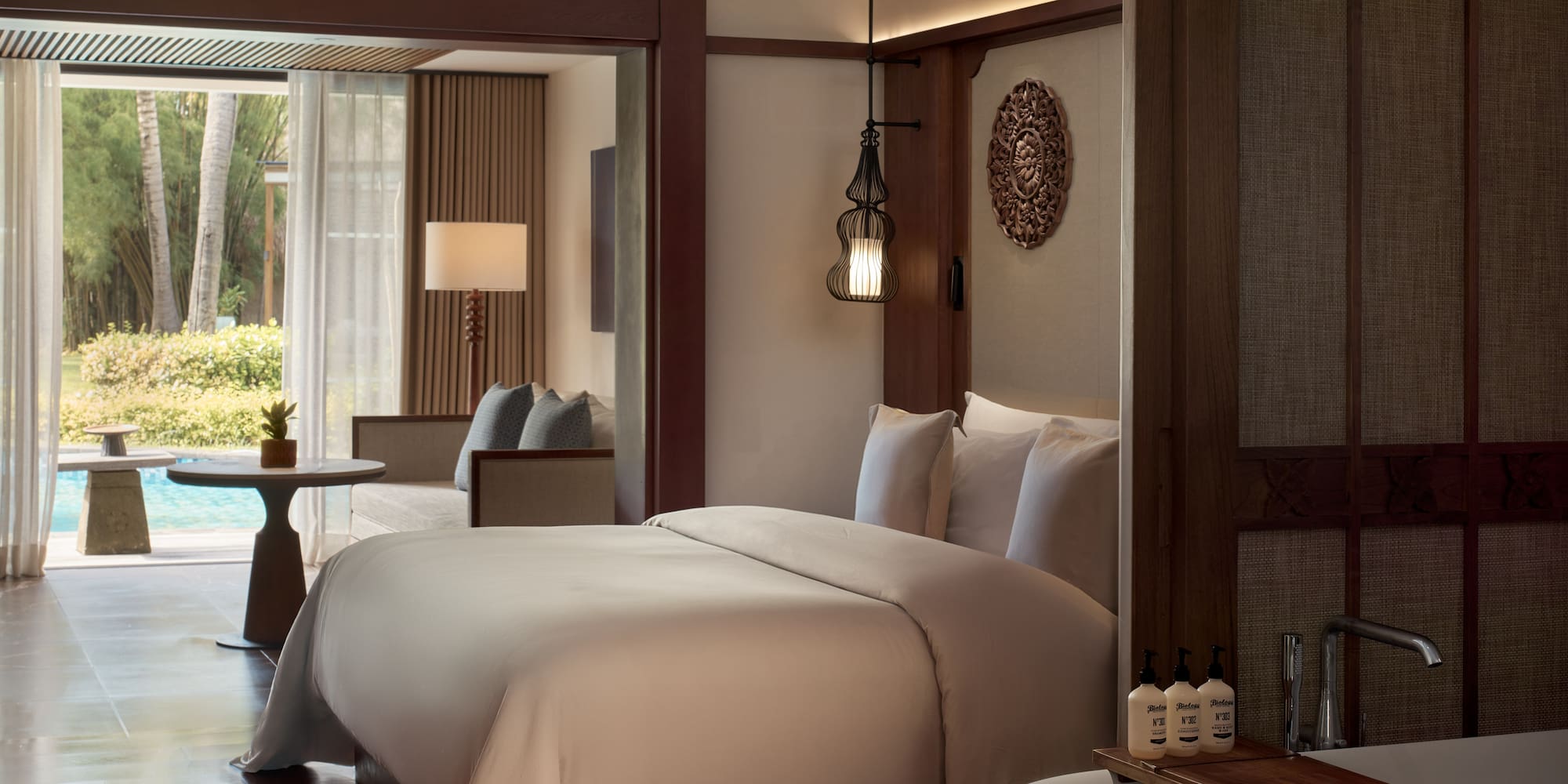 a room with a bed and a table