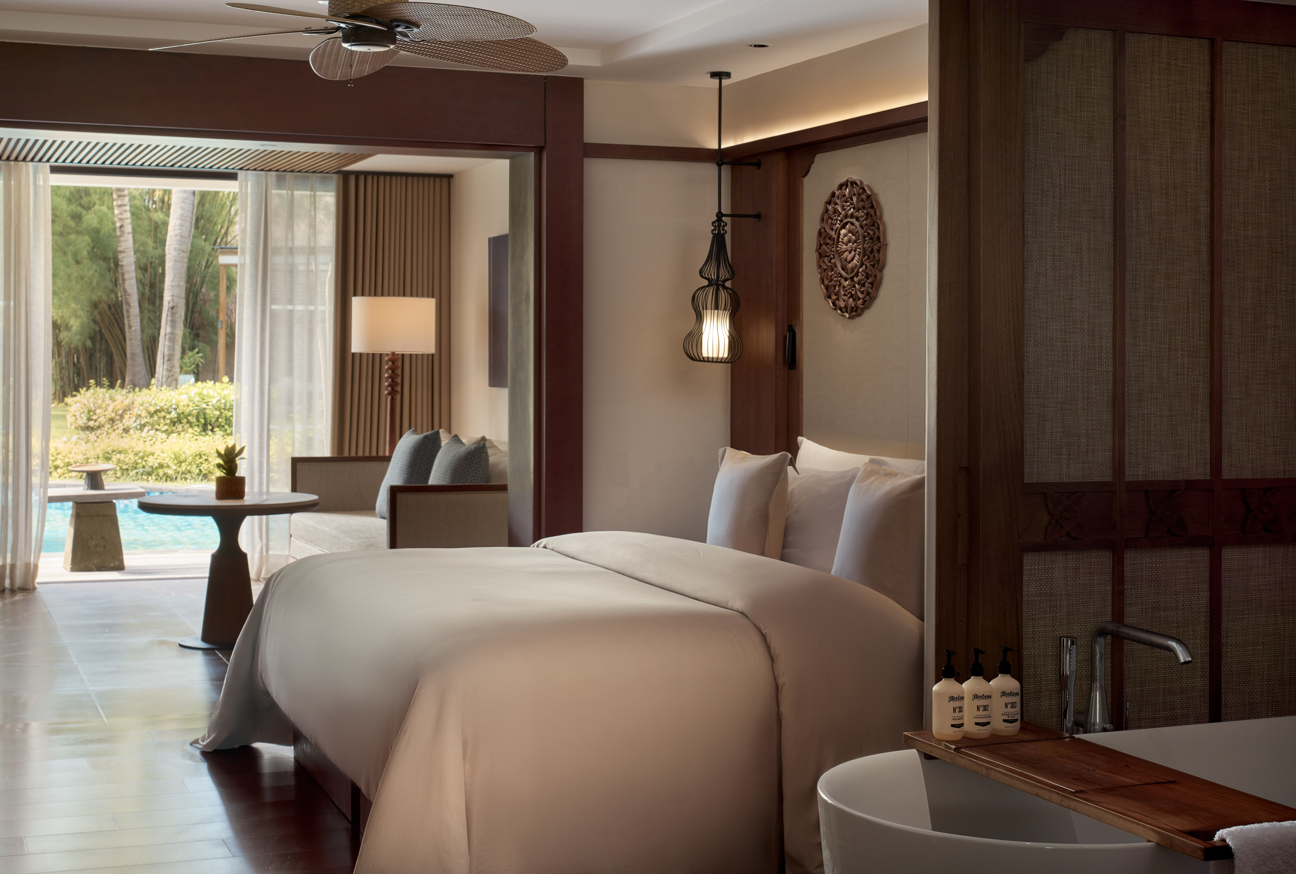 a room with a bed and a table