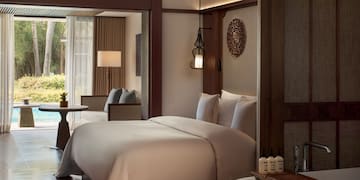 a room with a bed and a table