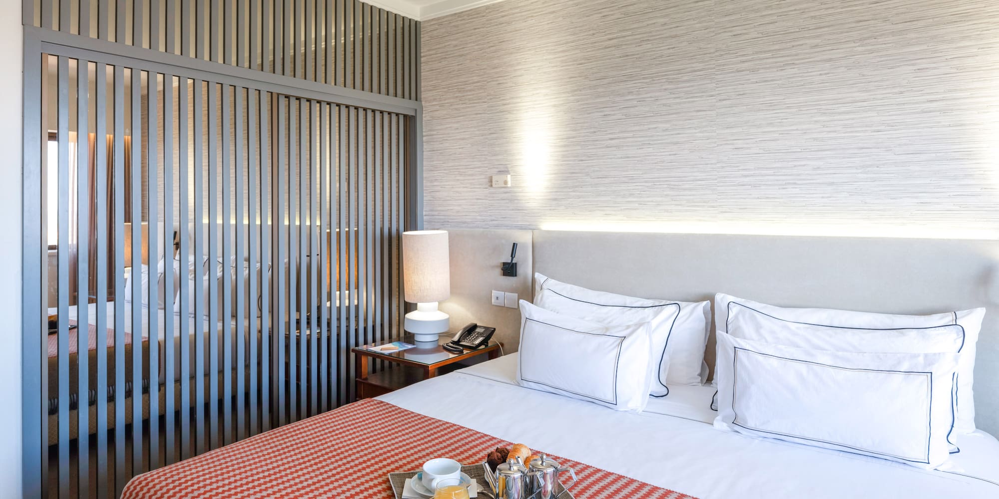 a bed with food on it