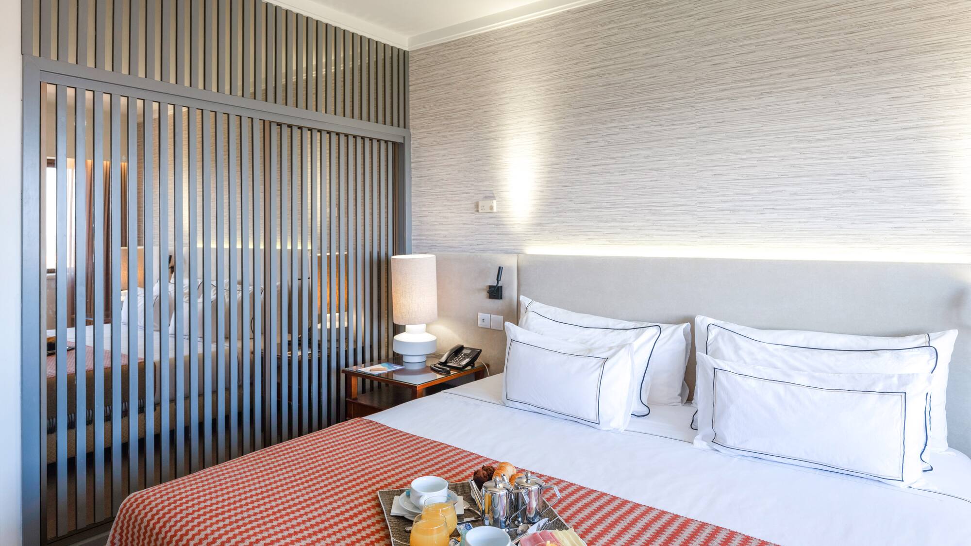 a bed with food on it