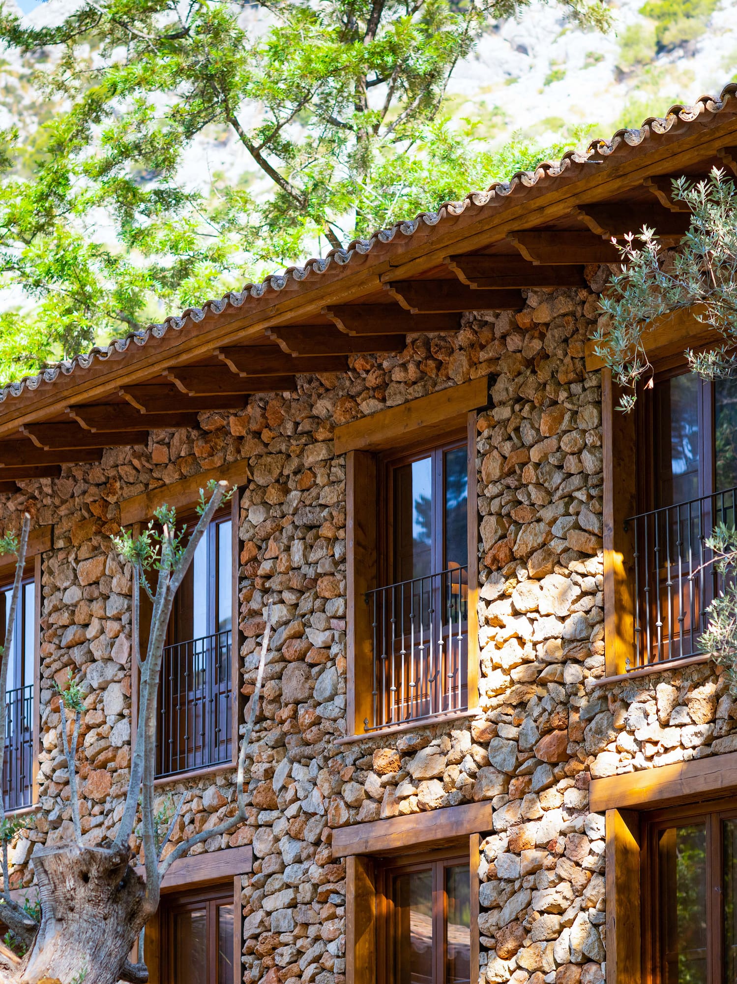 a building with trees on the side