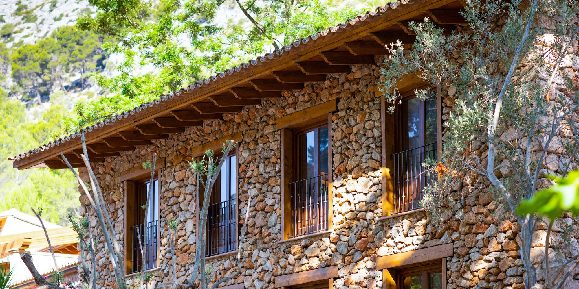 a building with trees on the side