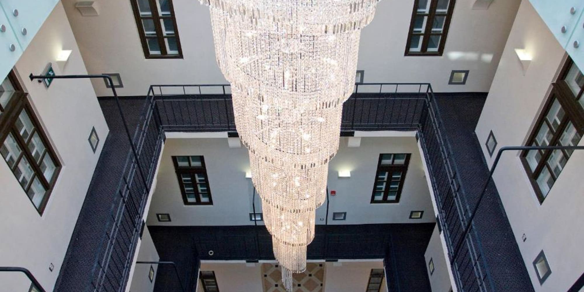 a chandelier in a building