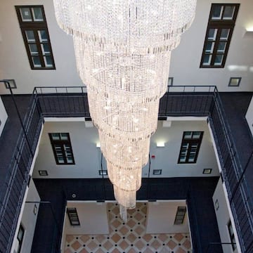 a chandelier in a building