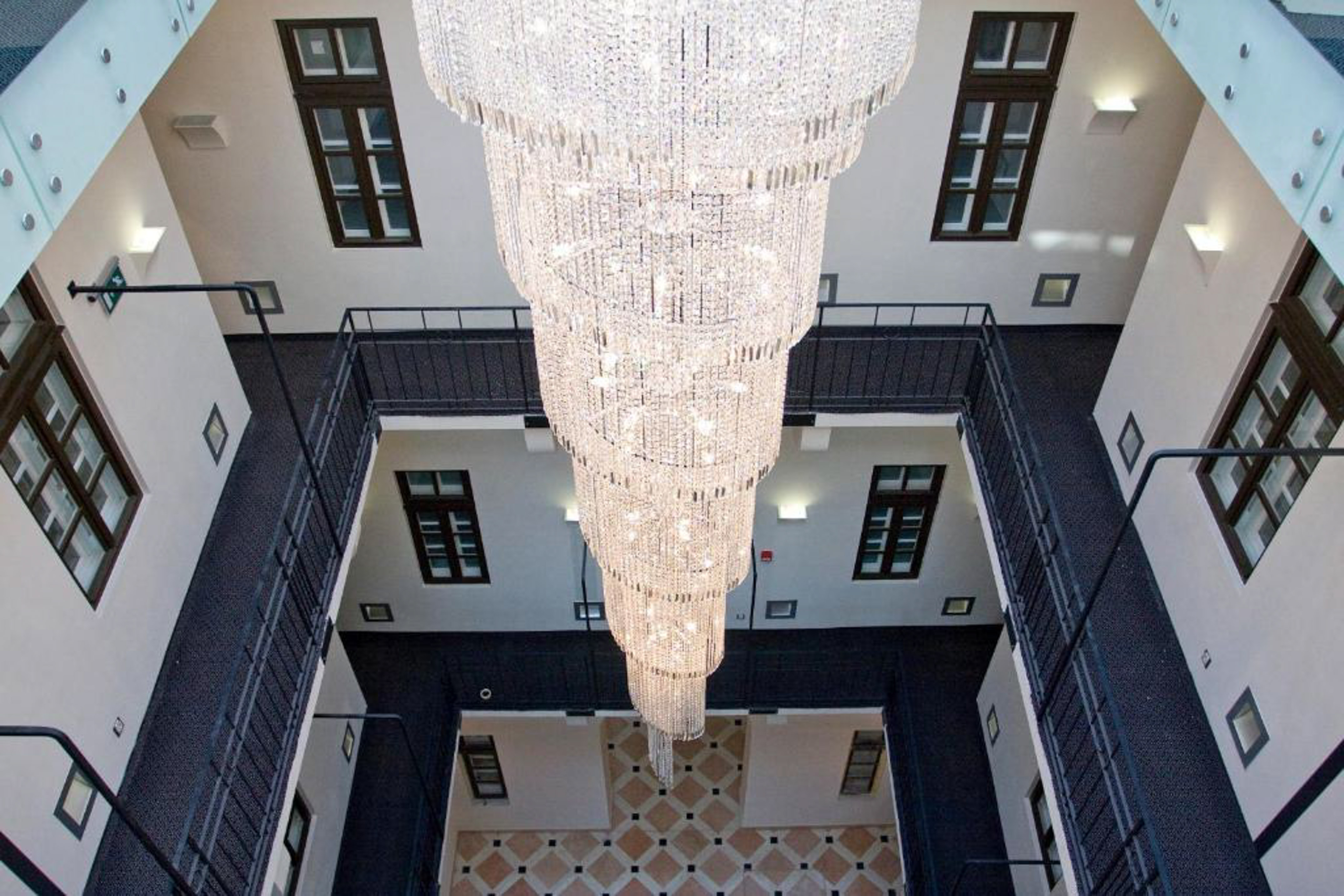 a chandelier in a building
