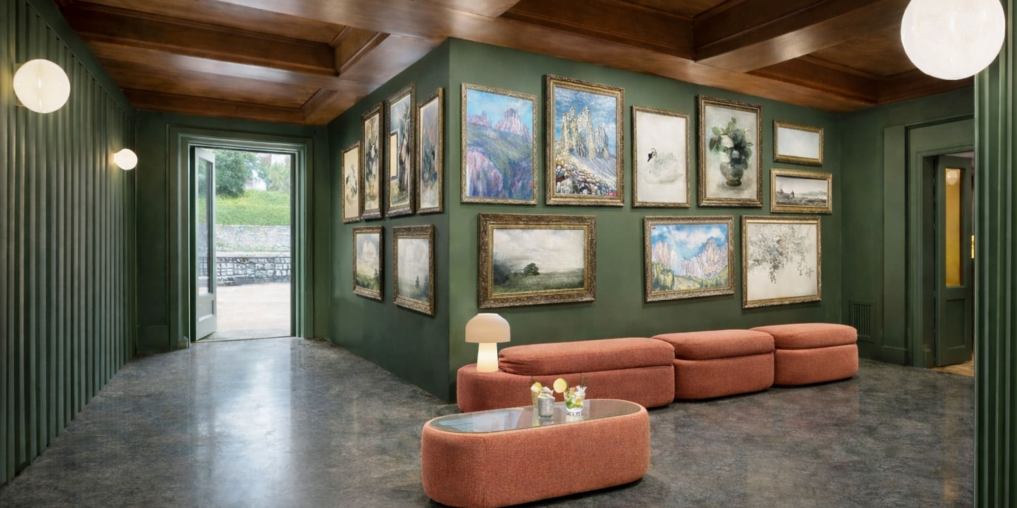 a room with art on the wall