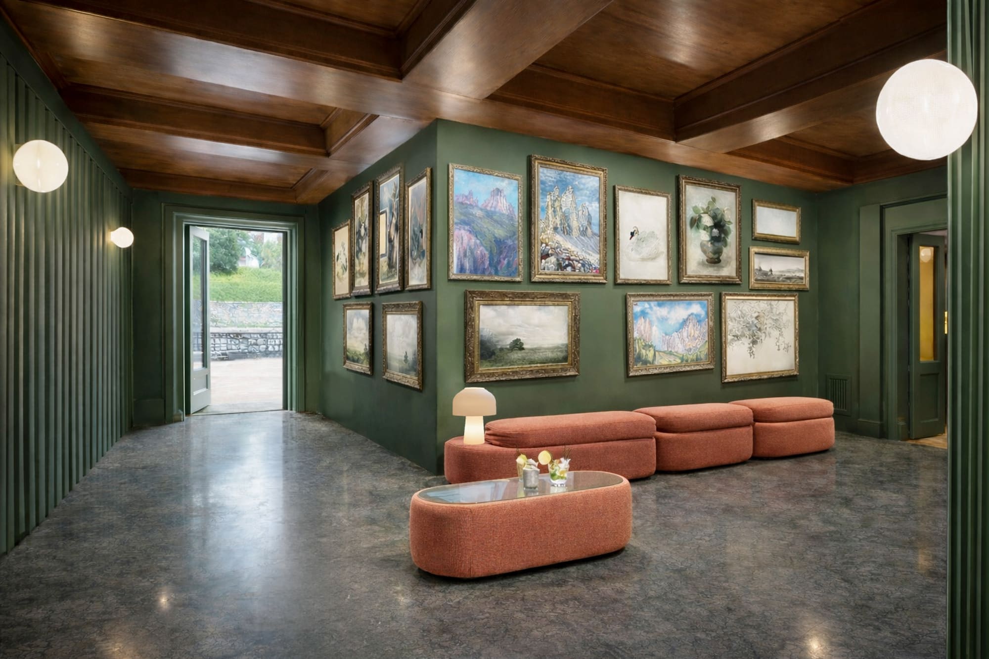 a room with art on the wall