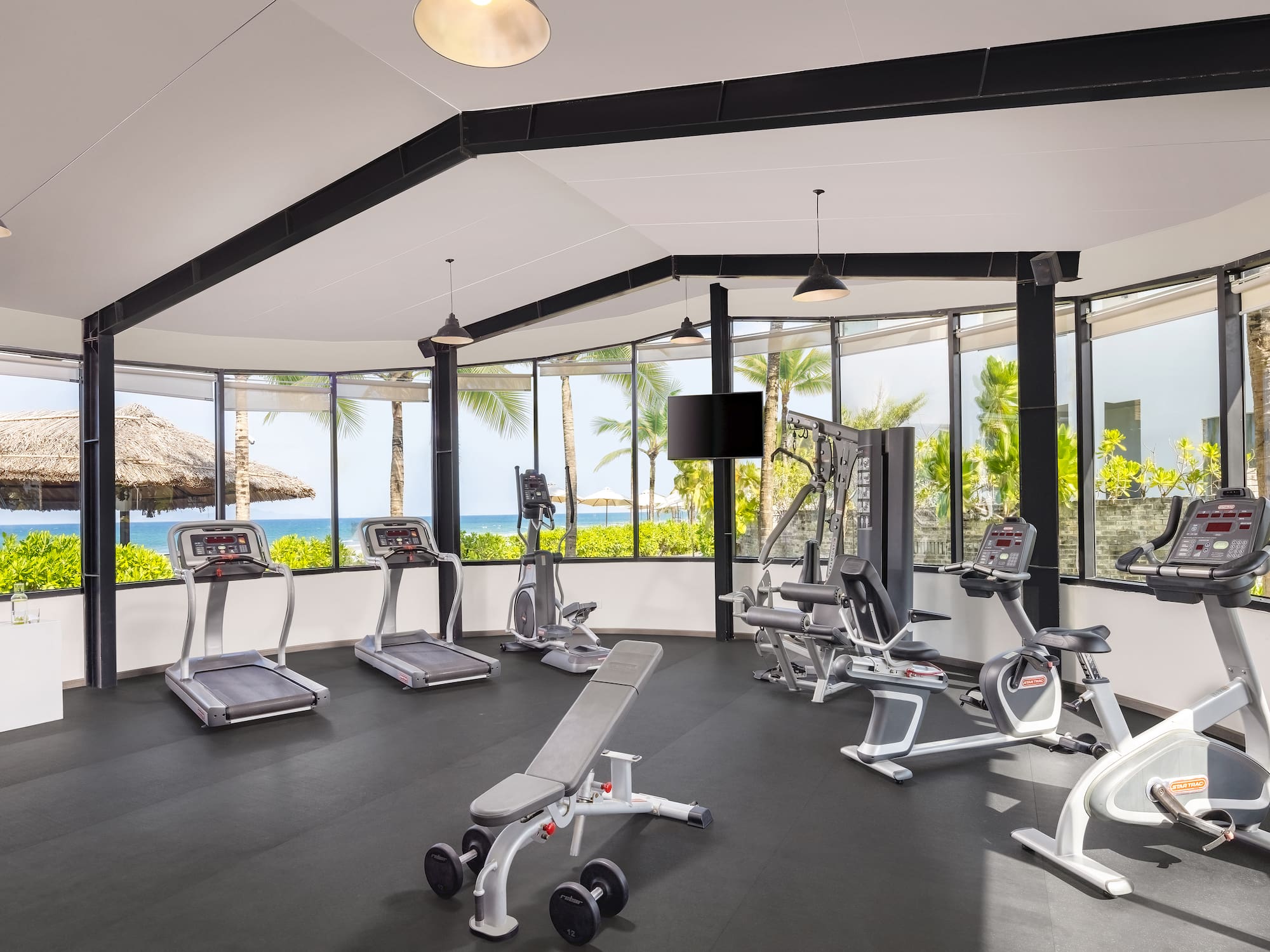 a gym with exercise equipment