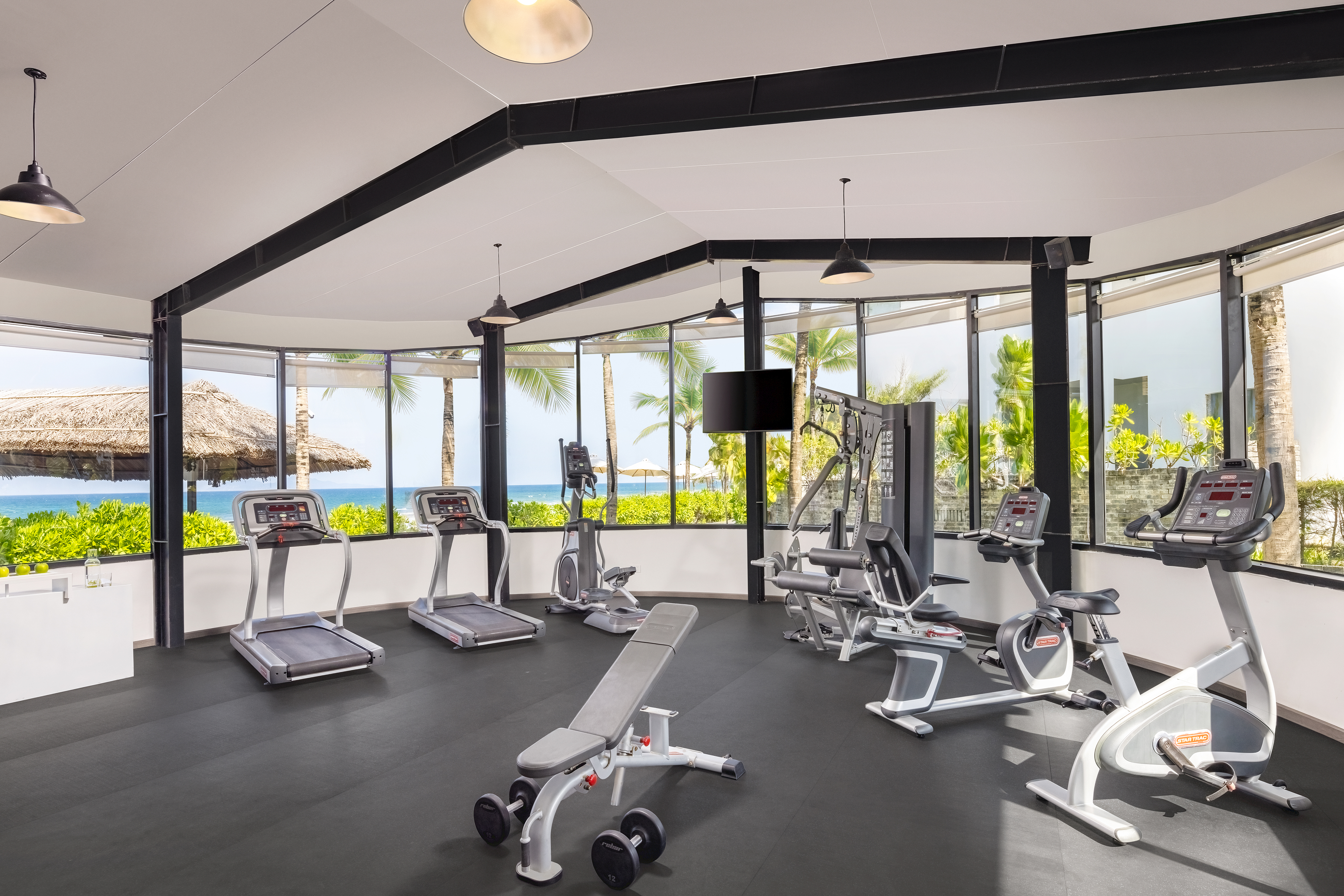 a gym with exercise equipment