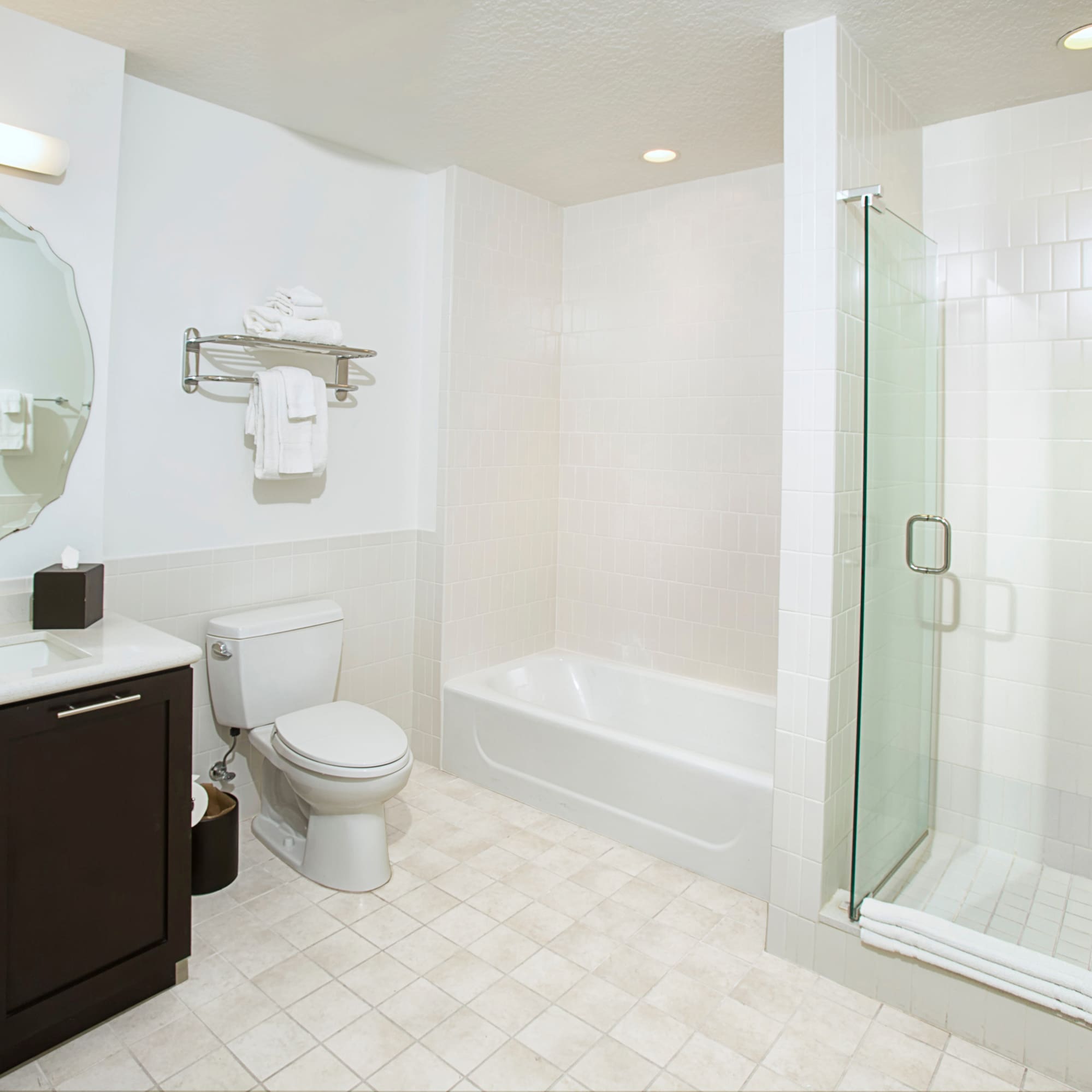 a bathroom with a shower and toilet