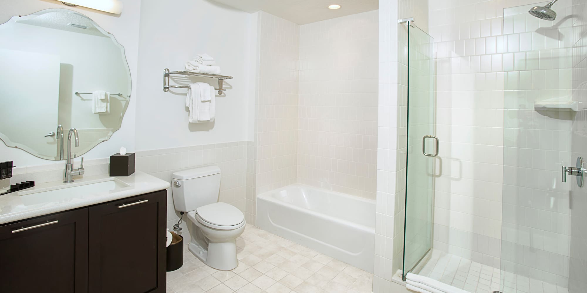 a bathroom with a shower and toilet
