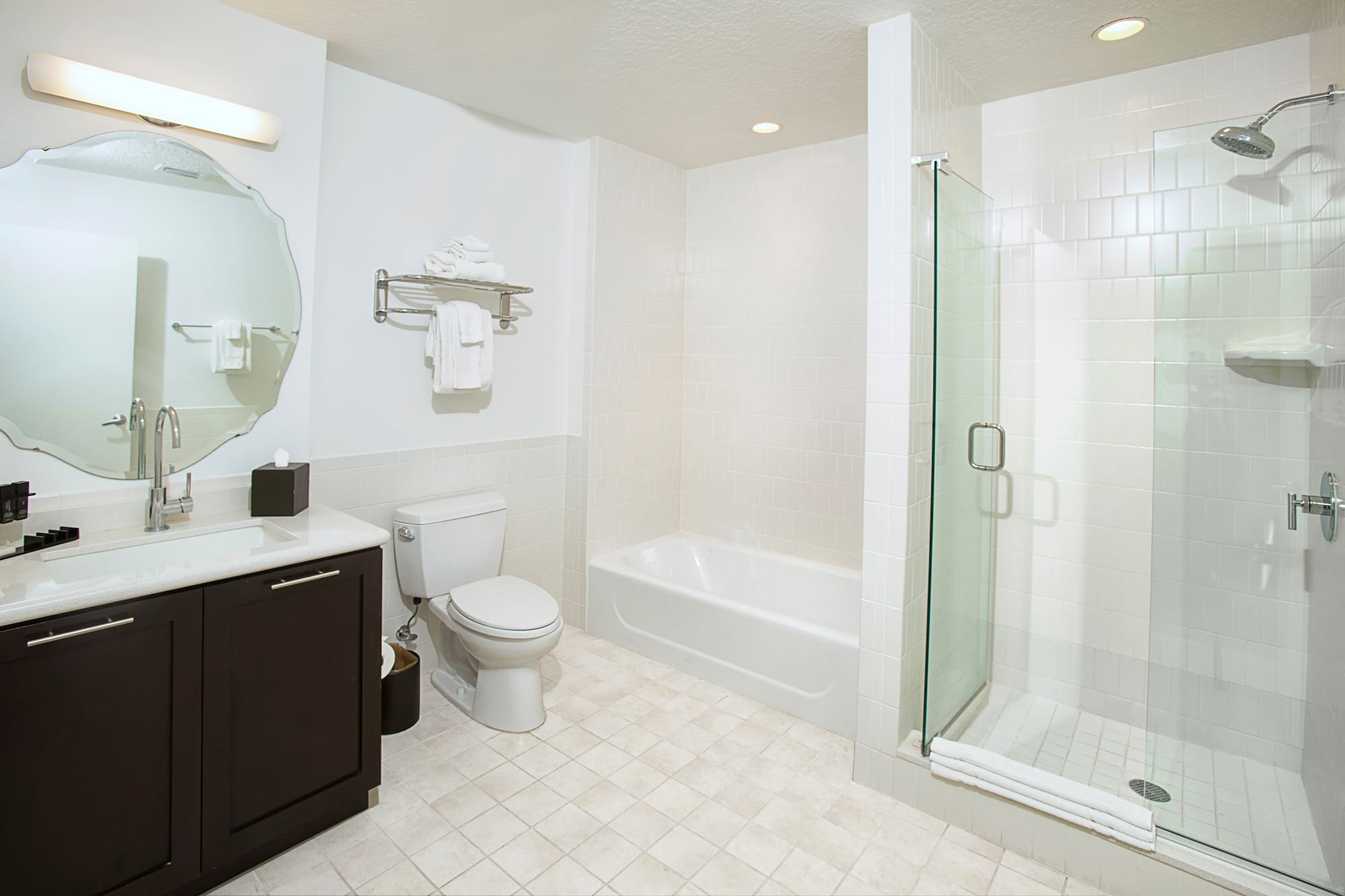 a bathroom with a shower and toilet