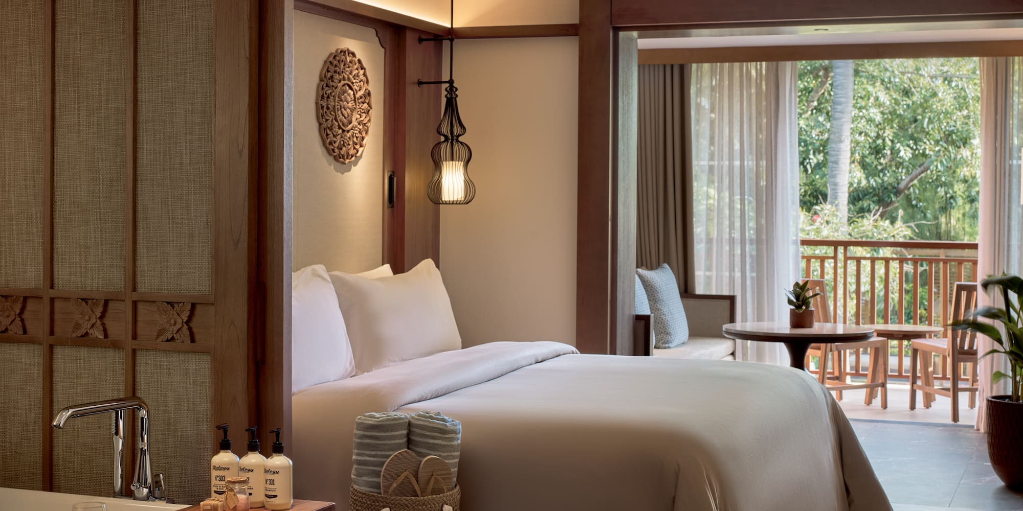 a room with a bed and a table