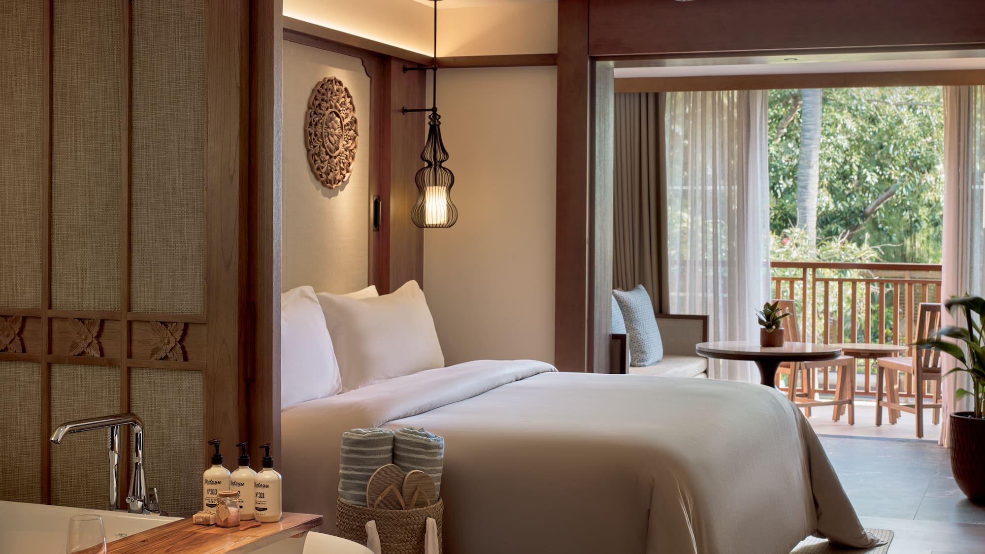 a room with a bed and a table