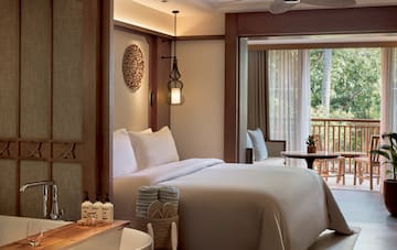 a room with a bed and a table