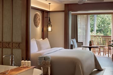 a room with a bed and a table