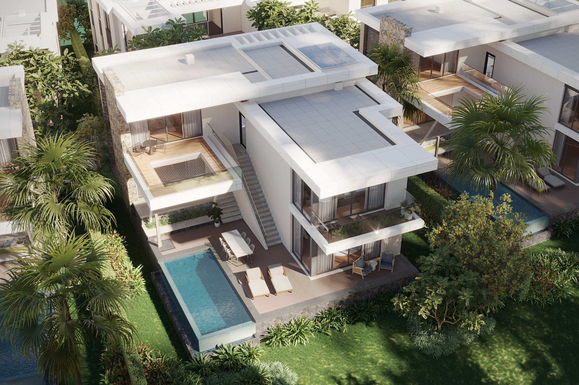 a house with a pool in the middle of it