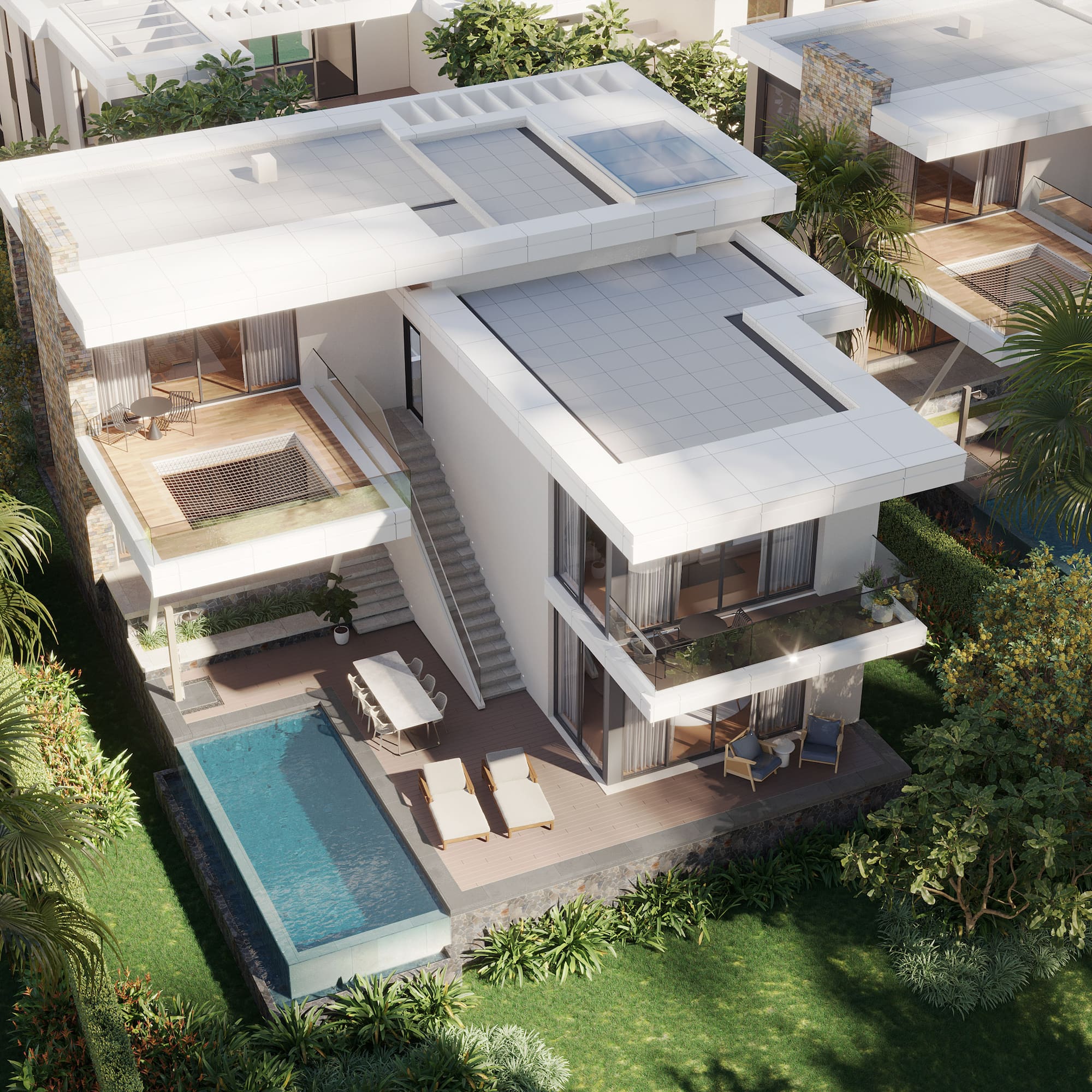 a house with a pool in the middle of it