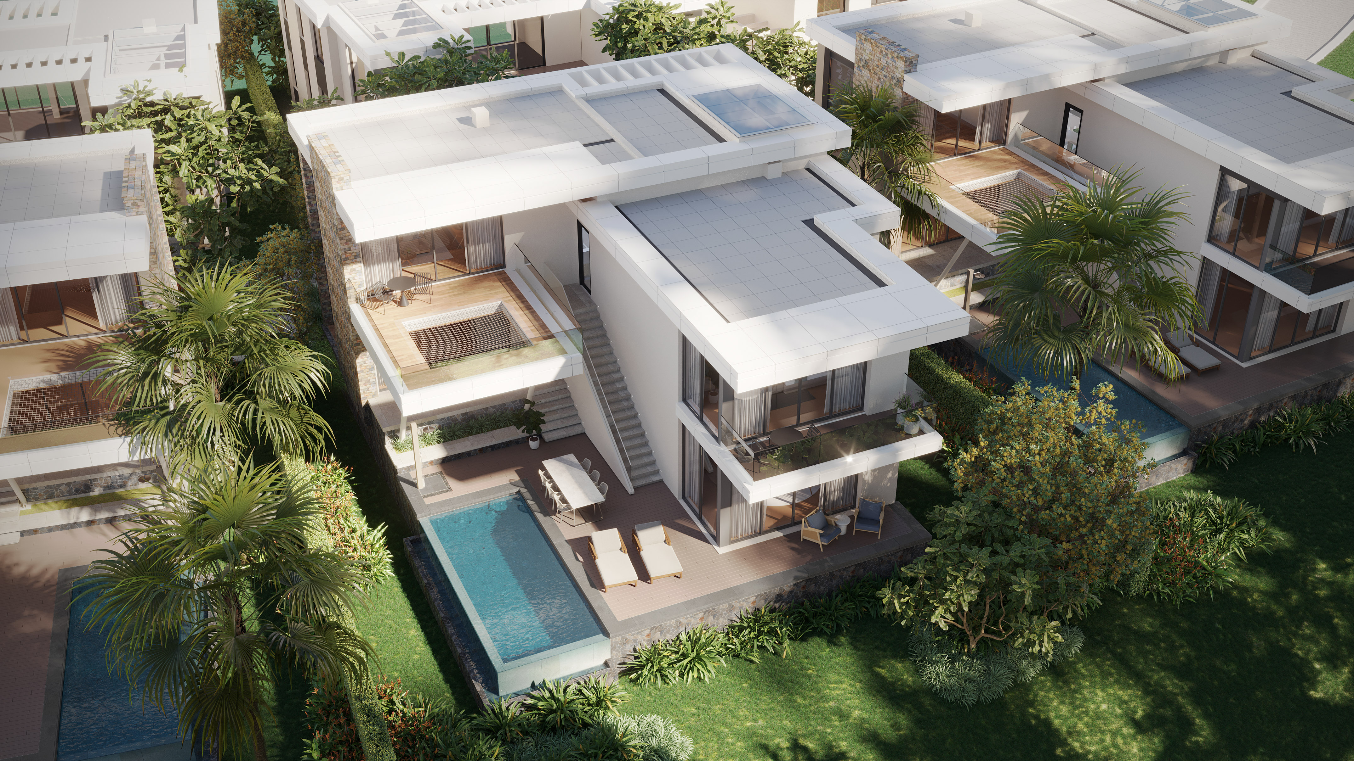 a house with a pool in the middle of it