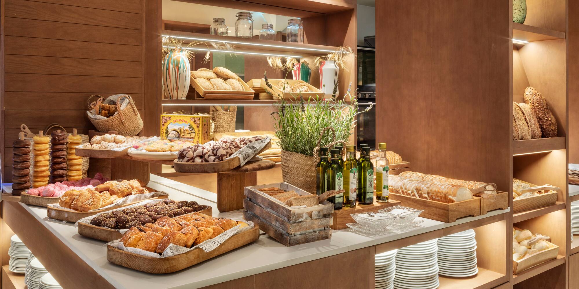 a display of food on a counter