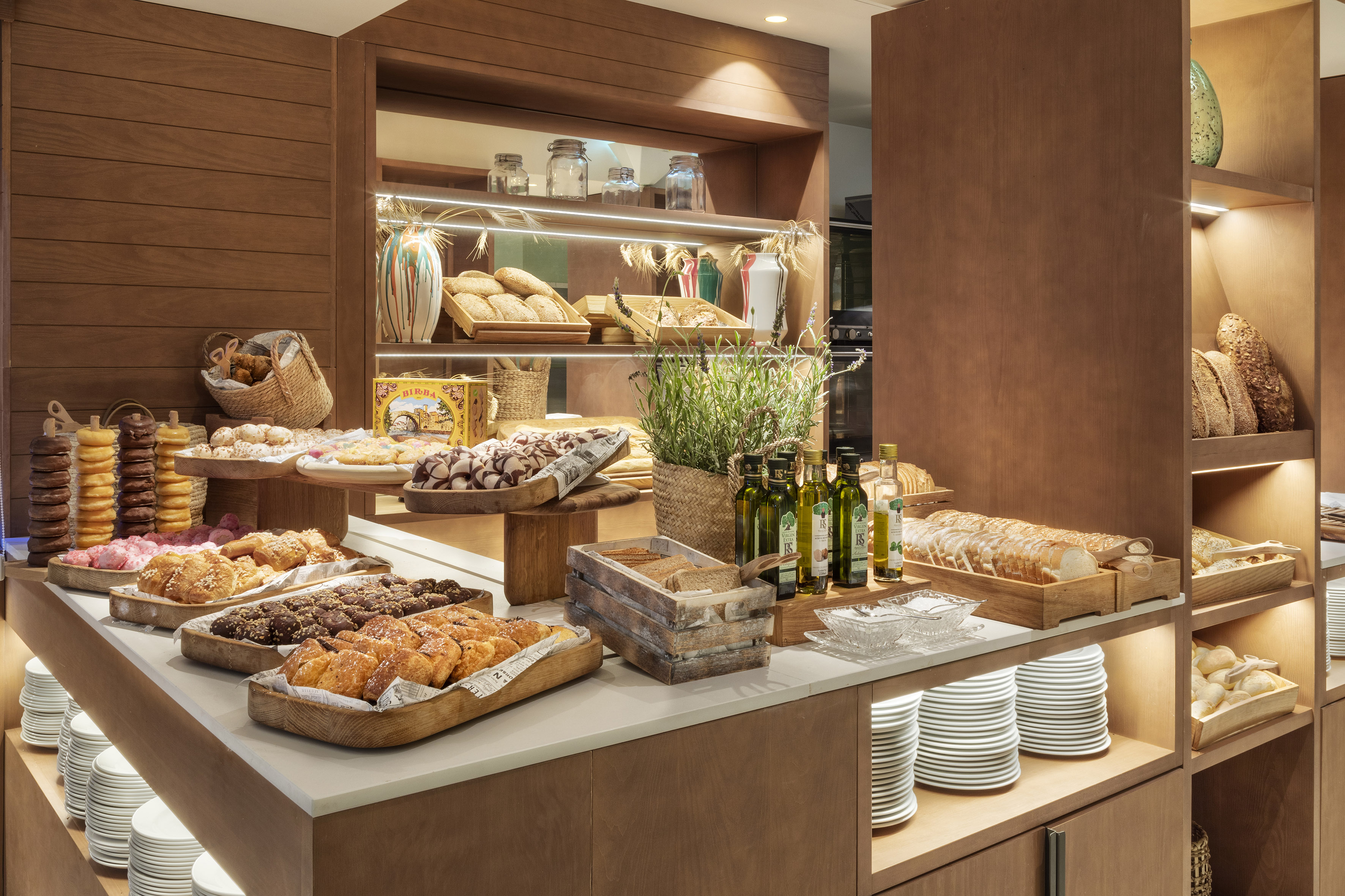 a display of food on a counter