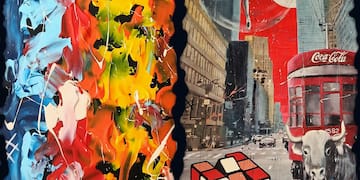 a collage of paintings