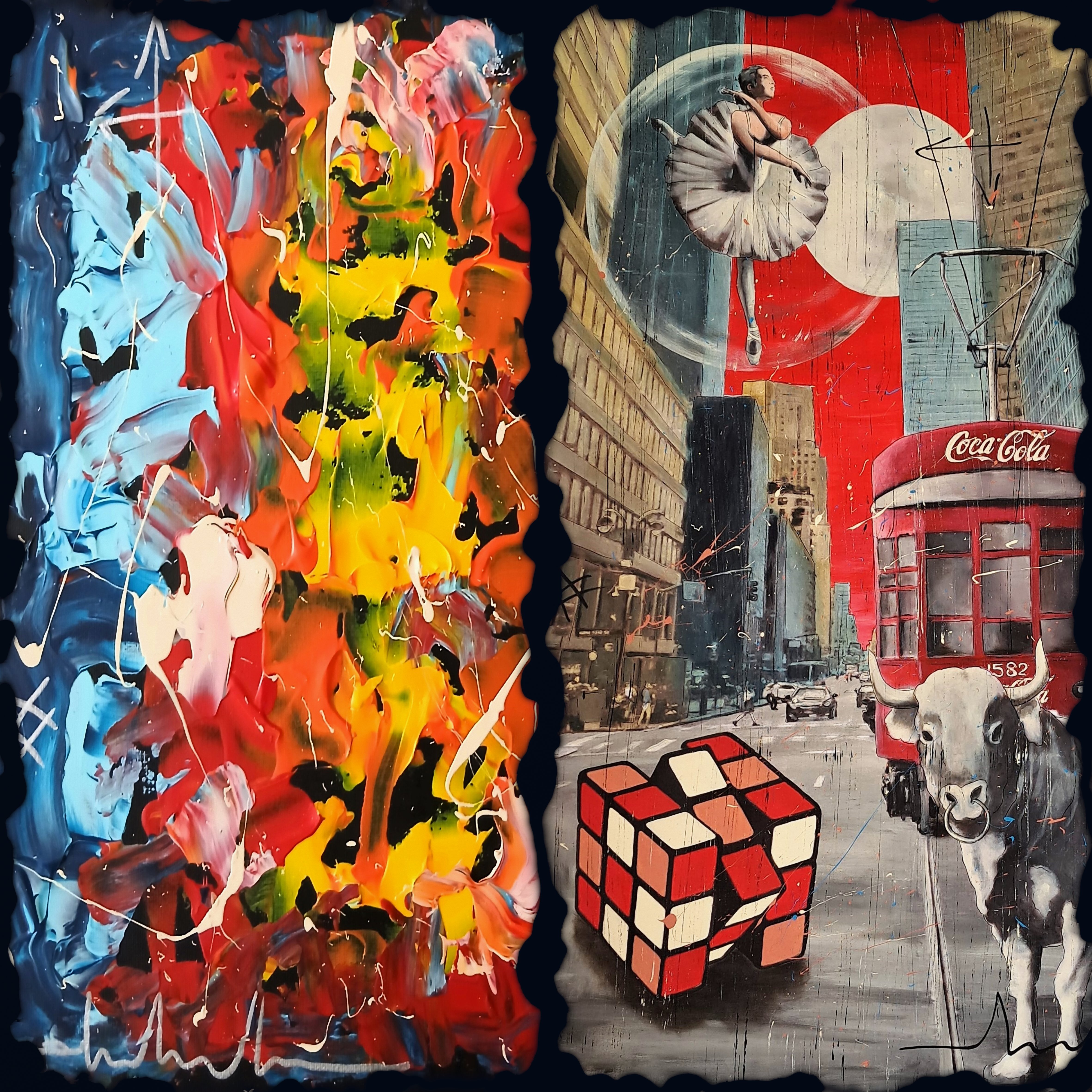 a collage of paintings