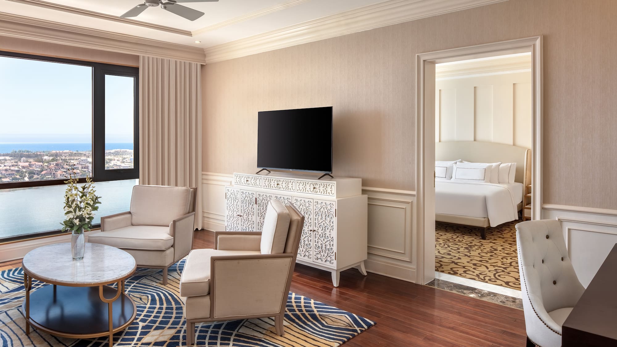 a room with a television and a bed