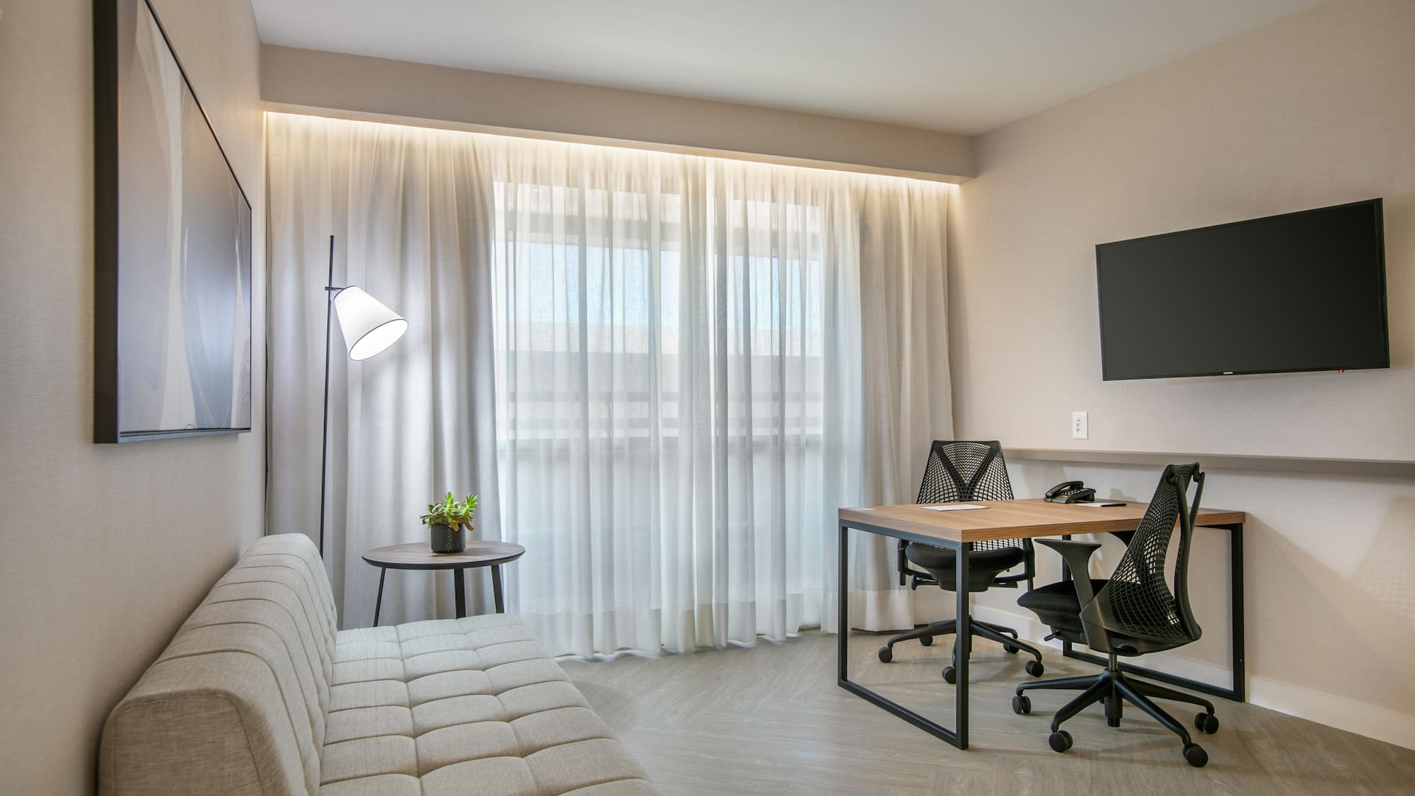 a room with a couch and a table