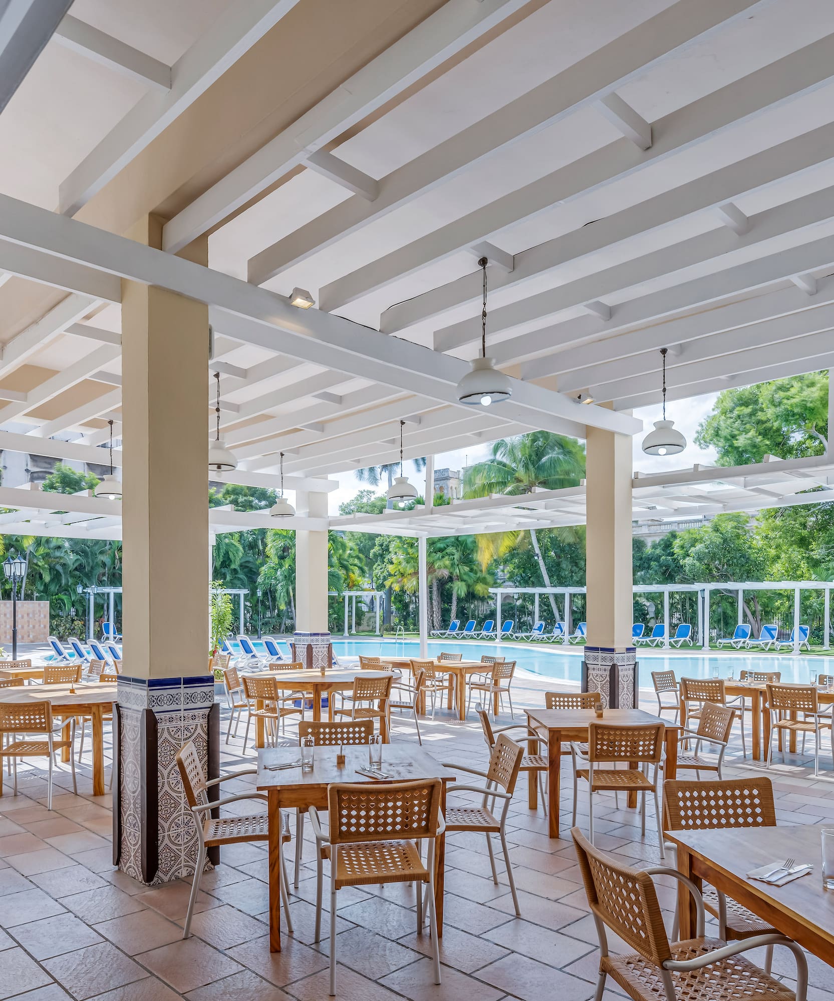a room with tables and chairs