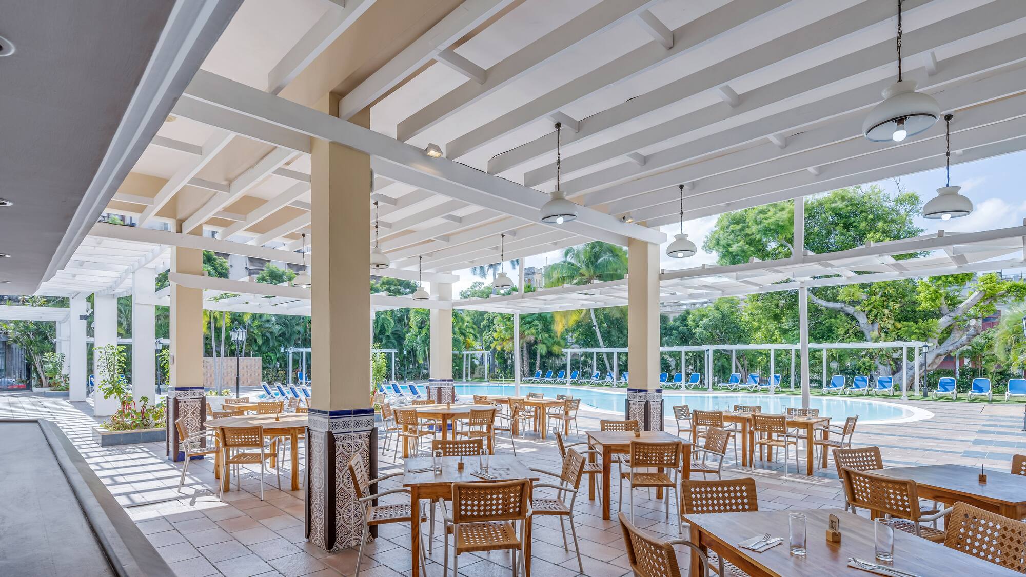 a room with tables and chairs
