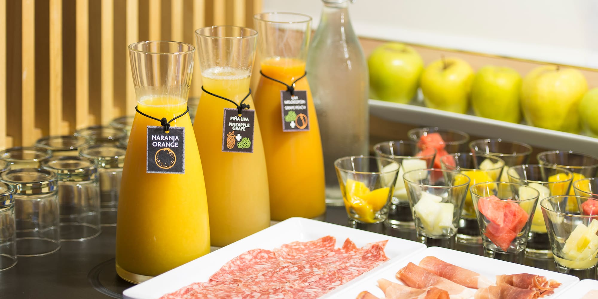 a table with food and drinks