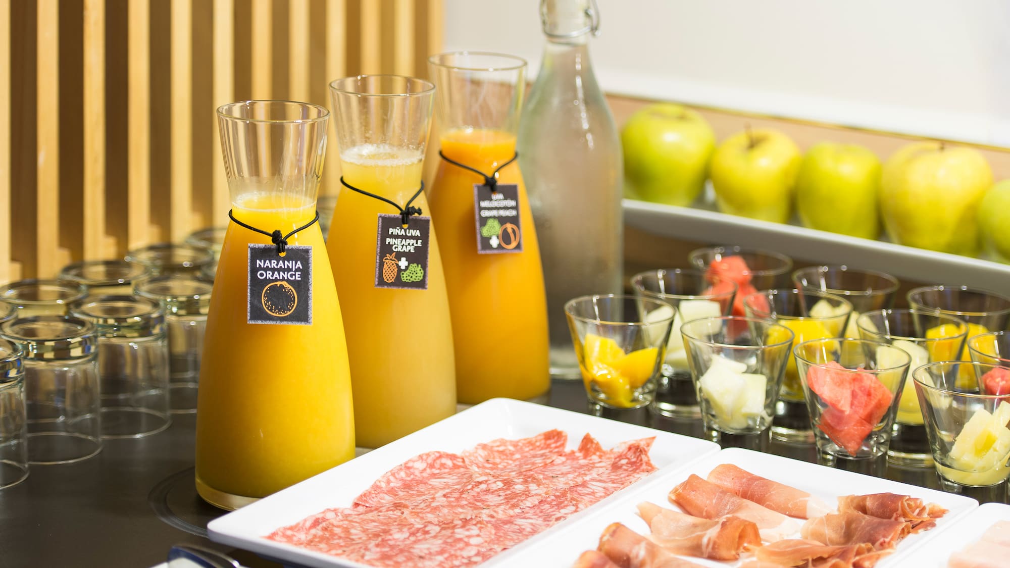 a table with food and drinks