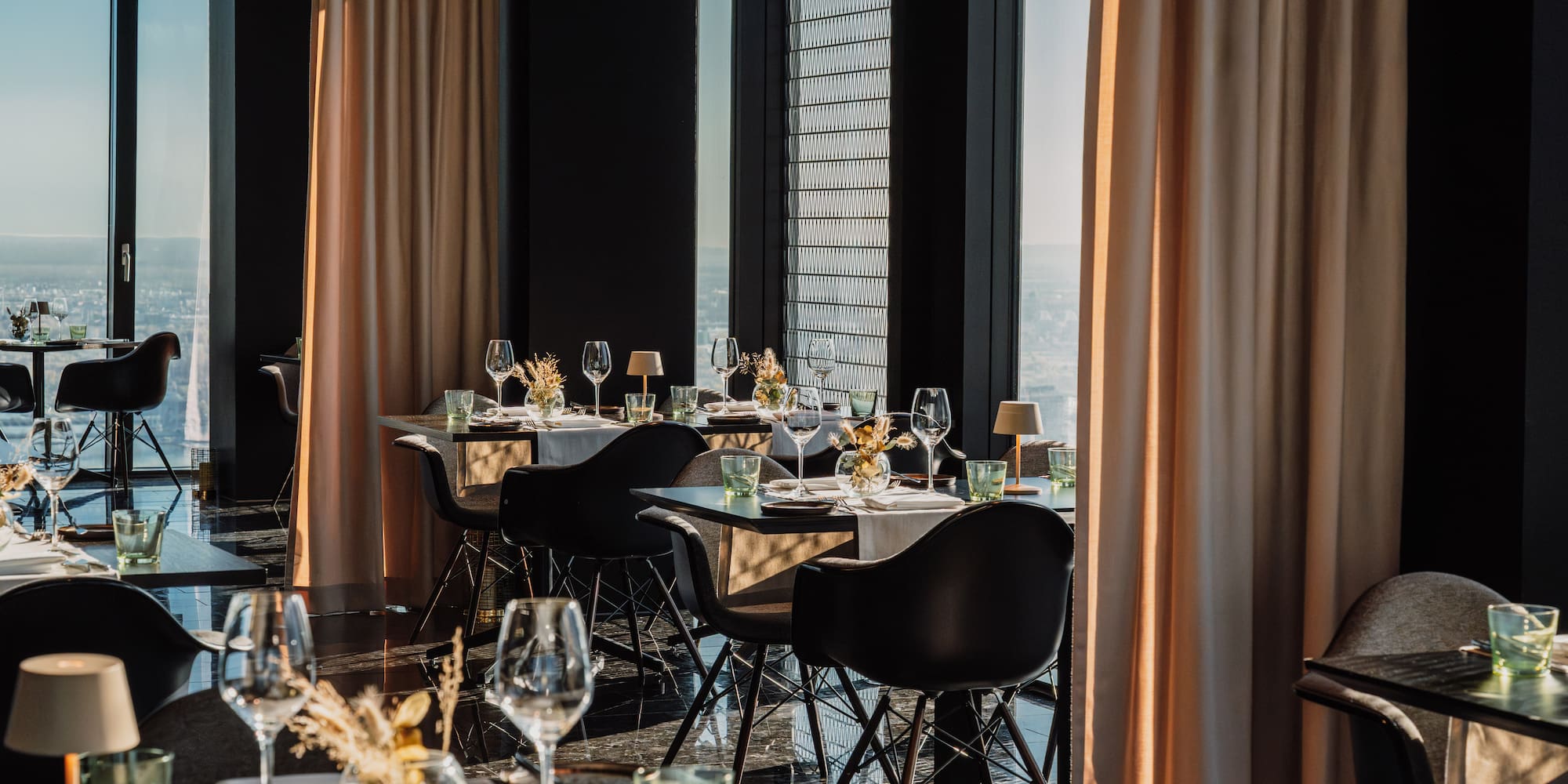 a room with tables and chairs