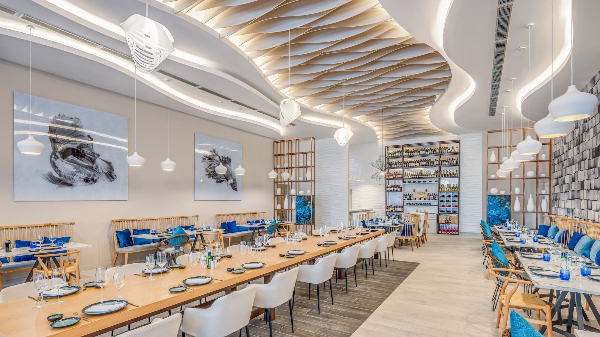 a room with tables and chairs