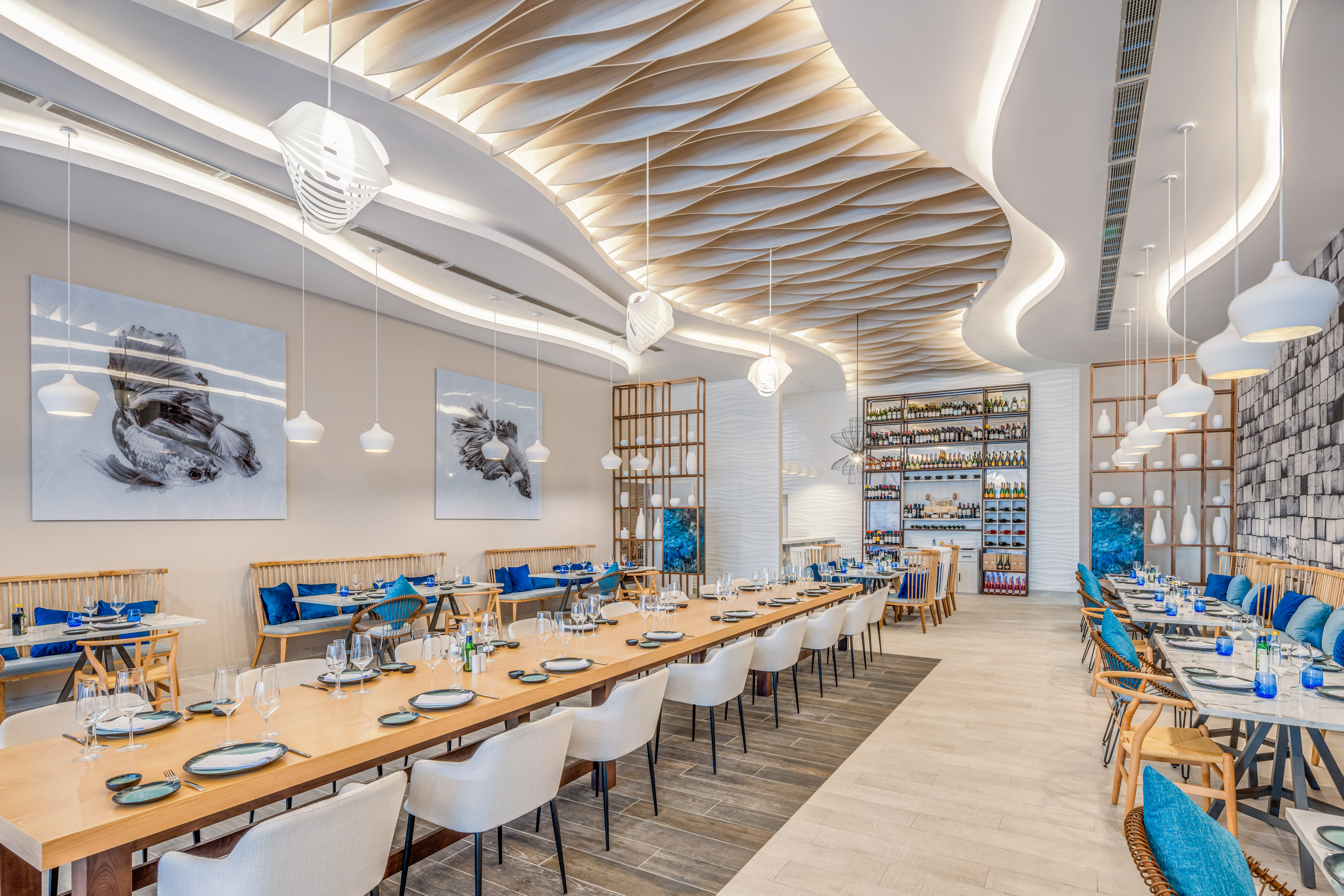 a room with tables and chairs