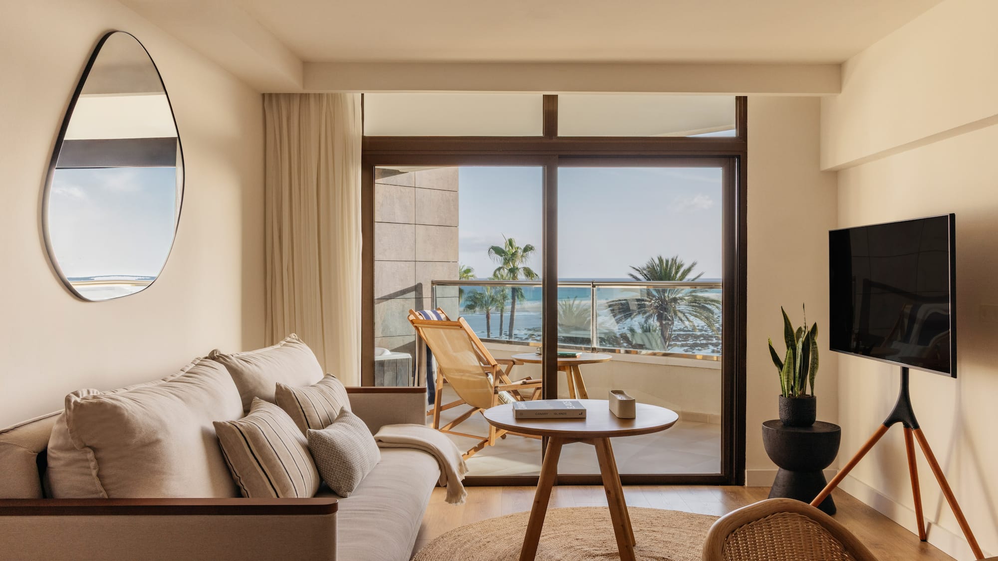 a living room with a couch and a table