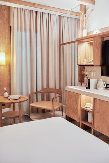 a room with a tv and a table