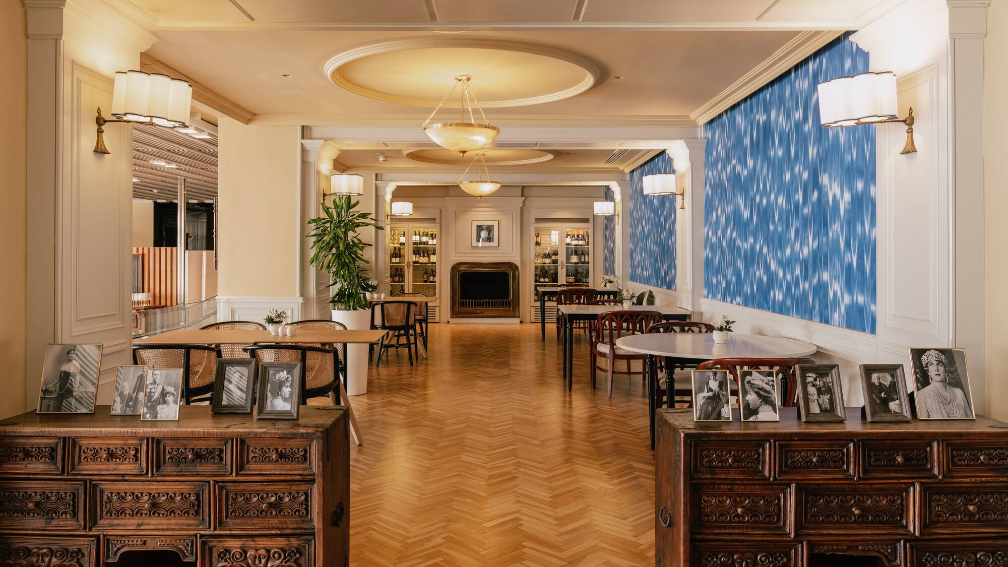 a room with tables and chairs