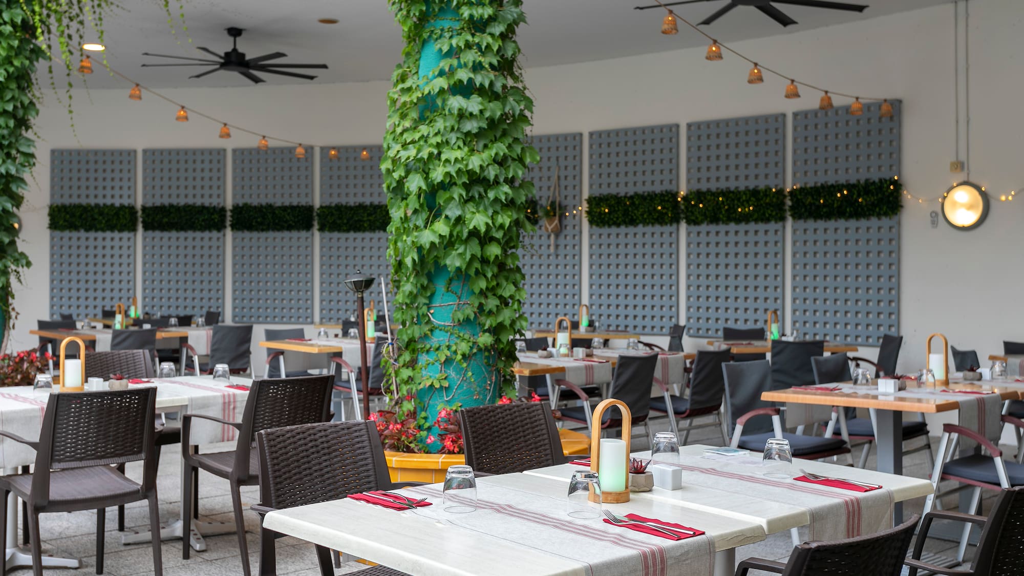 a tables and chairs in a restaurant