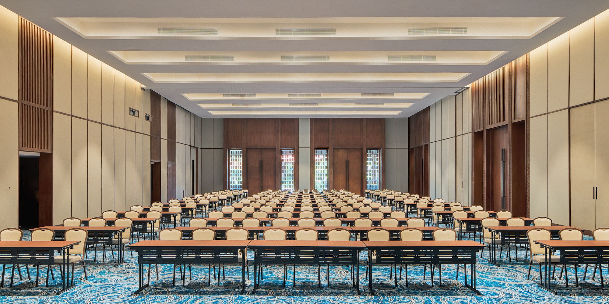 a room with tables and chairs