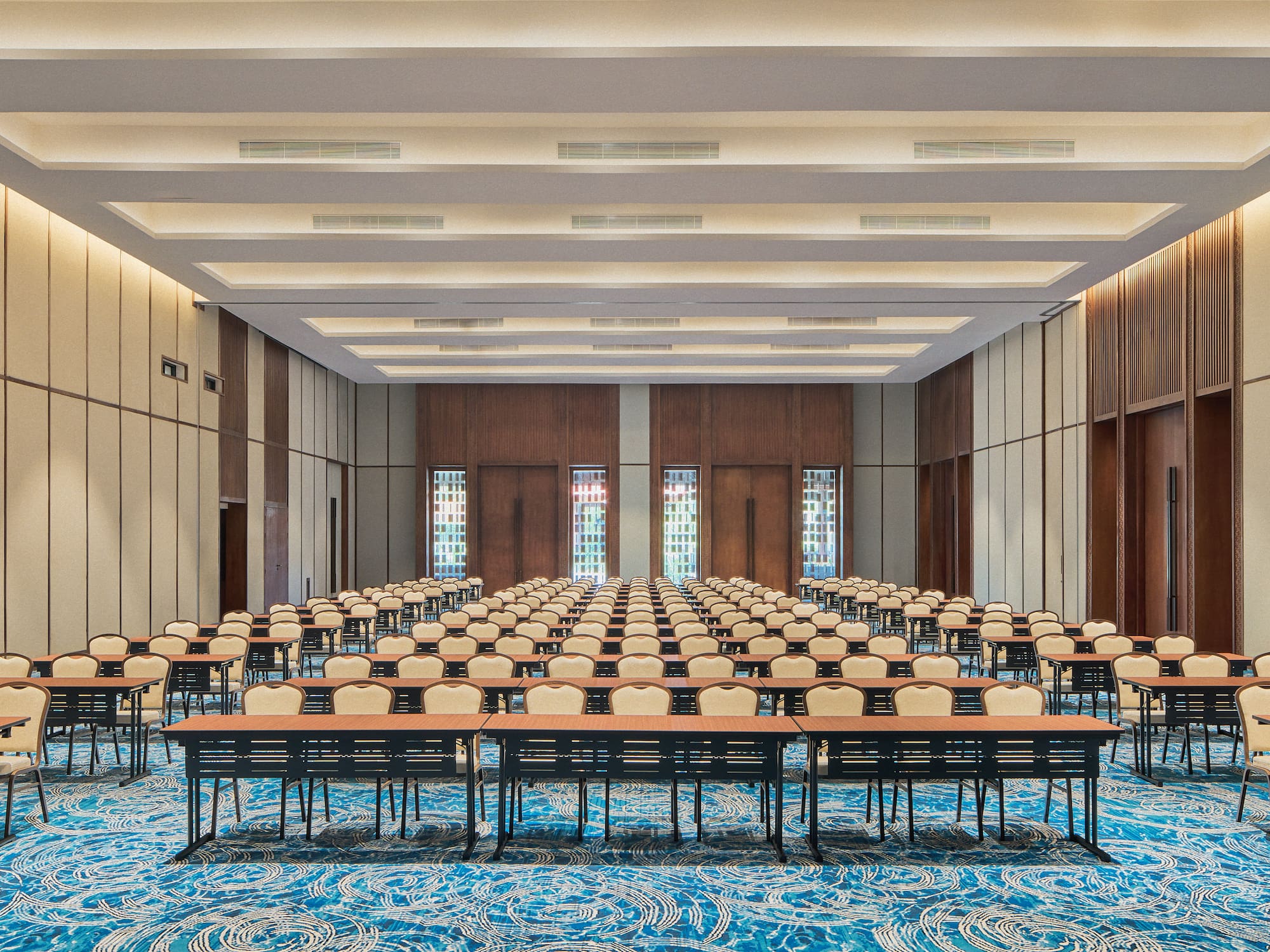a room with tables and chairs