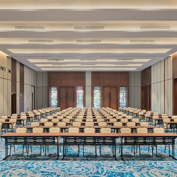 a room with tables and chairs